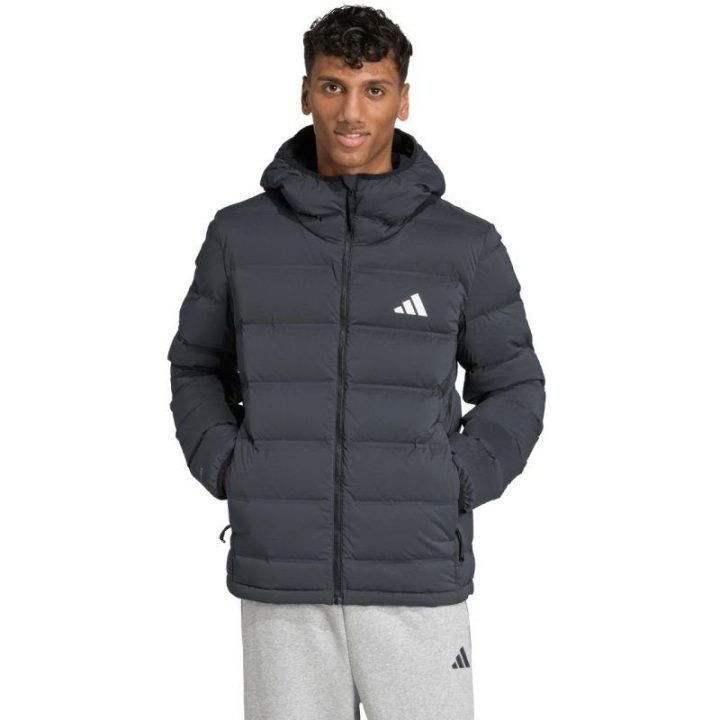 Vyriška pūkinė striukė su gobtuvu adidas Helionic, juoda