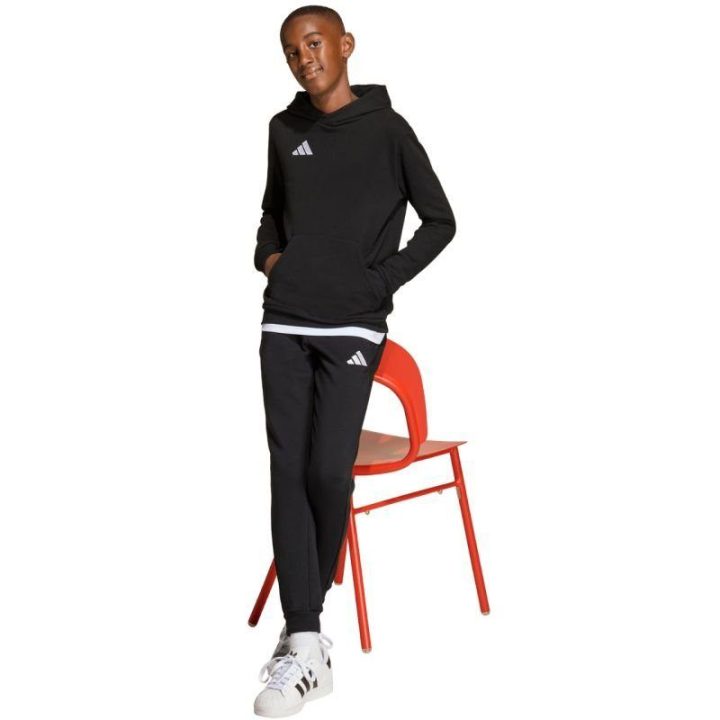 Vaikiškas medvilninis džemperis su gobtuvu adidas Entrada 26, juodas