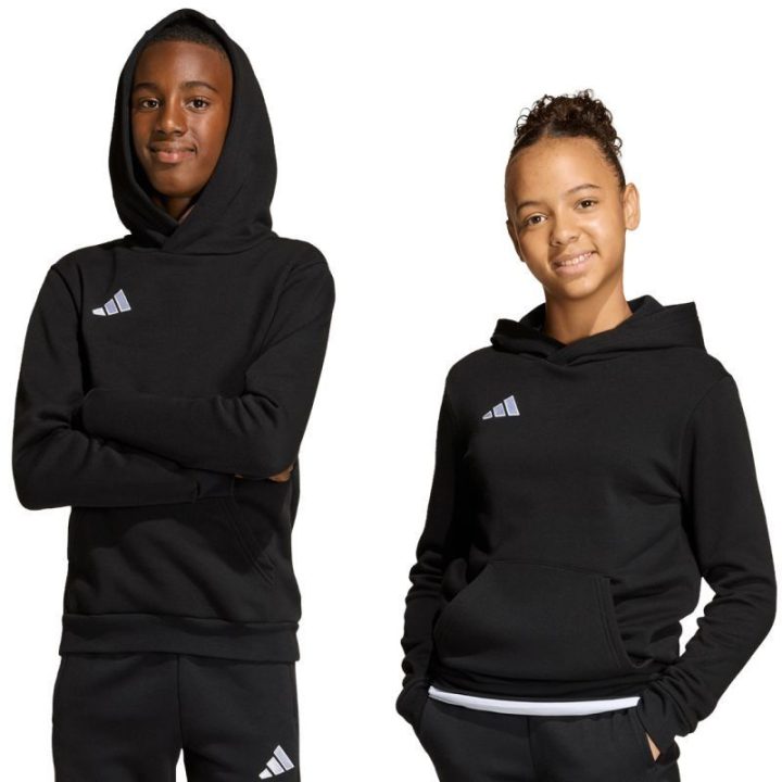 Vaikiškas medvilninis džemperis su gobtuvu adidas Entrada 26, juodas
