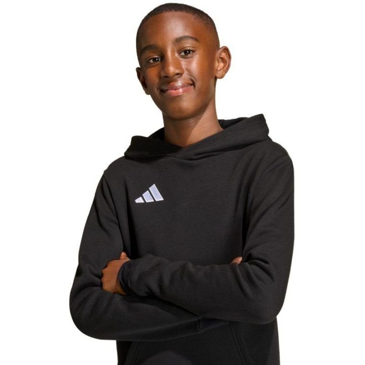 Vaikiškas medvilninis džemperis su gobtuvu adidas Entrada 26, juodas