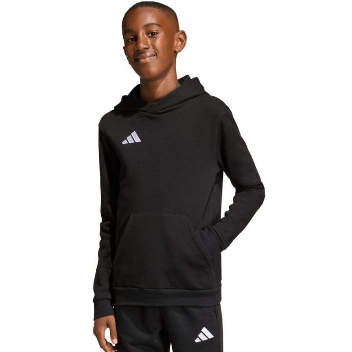 Vaikiškas medvilninis džemperis su gobtuvu adidas Entrada 26, juodas