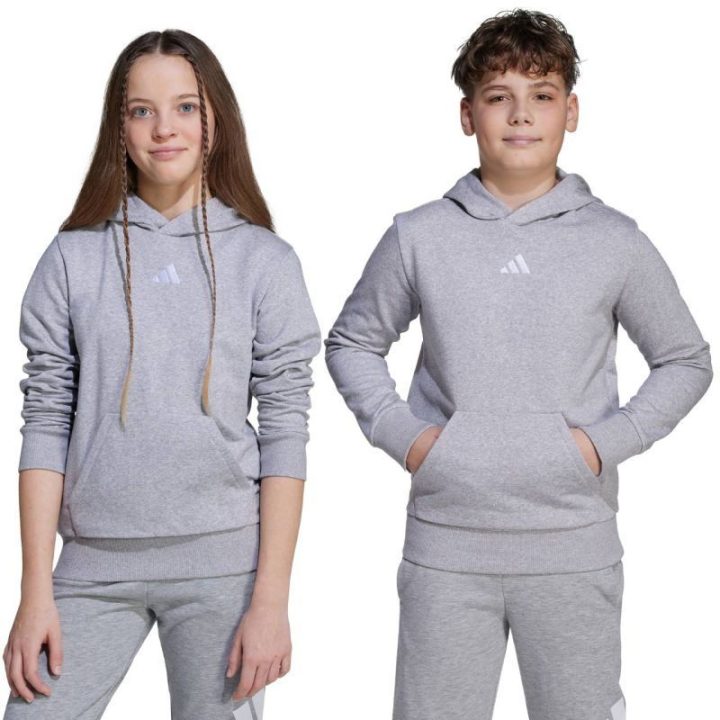 Vaikiškas medvilninis džemperis su gobtuvu adidas Essentials, pilkas