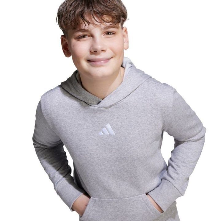 Vaikiškas medvilninis džemperis su gobtuvu adidas Essentials, pilkas