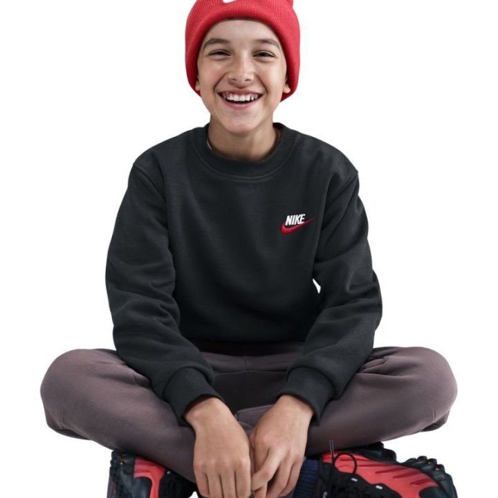 Vaikiškas medvilninis džemperis Nike Sportswear Club Fleece, juodas