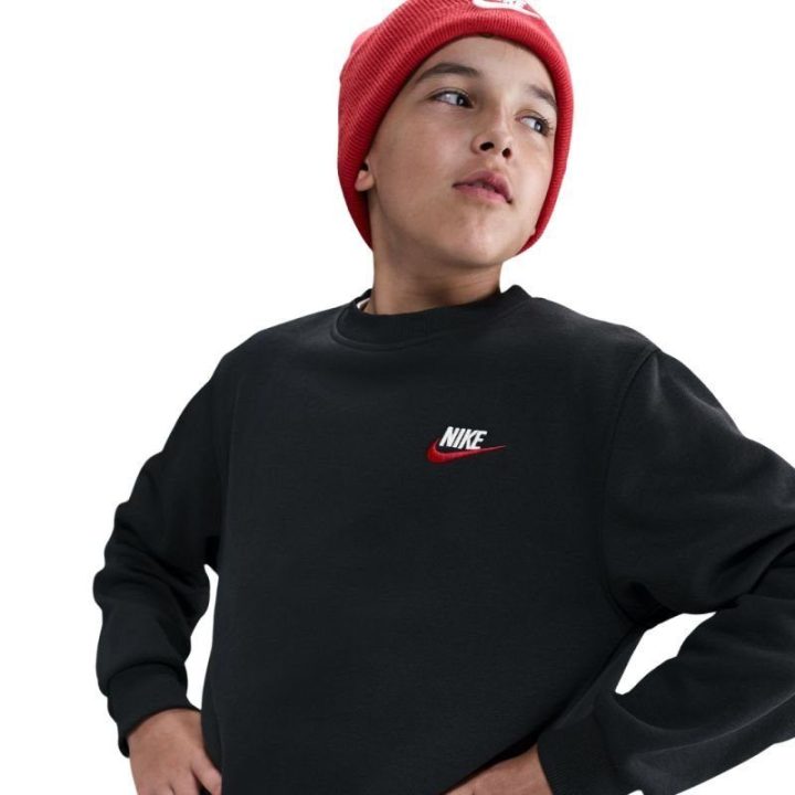 Vaikiškas medvilninis džemperis Nike Sportswear Club Fleece, juodas