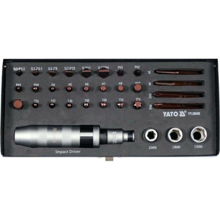 Smūginių atsuktuvų rinkinys YATO YT-28000, 32 vnt