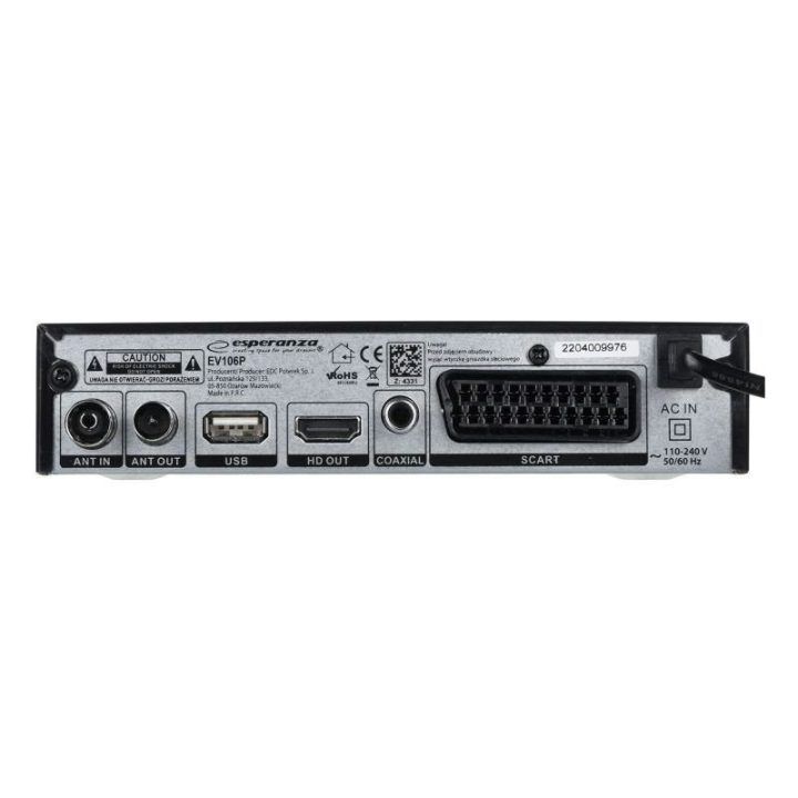 DVB-T2 imtuvas Esperanza EV106P su H.265/HEVC, juodas