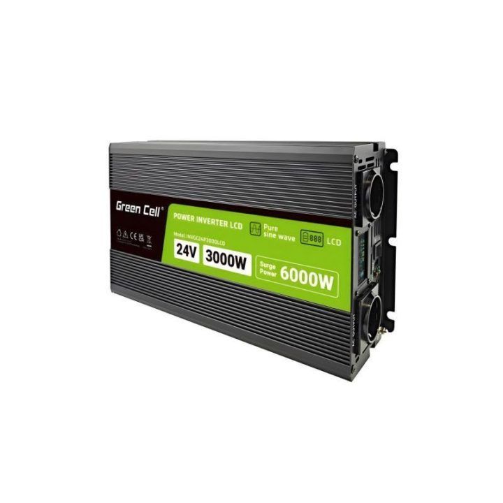 Automobilinis grynos sinusoidės keitiklis Green Cell INVGC24P3000LCD
