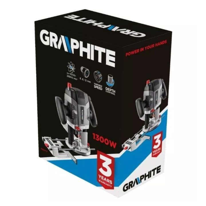 Viršutinė freza GRAPHITE, 1300 W, pilka