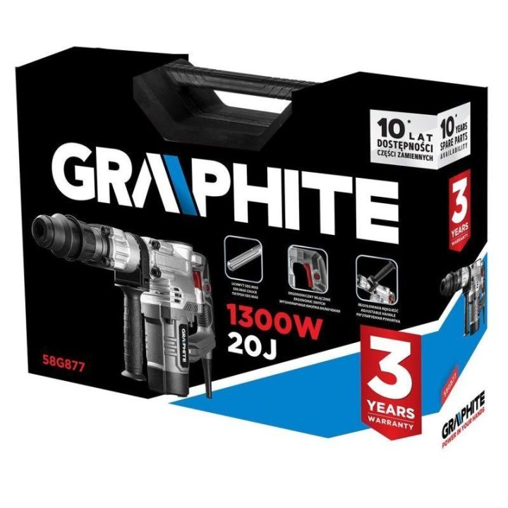 SDS Max griovimo kūjis GRAPHITE 58G877, 1300 W, juodas ir sidabrinis