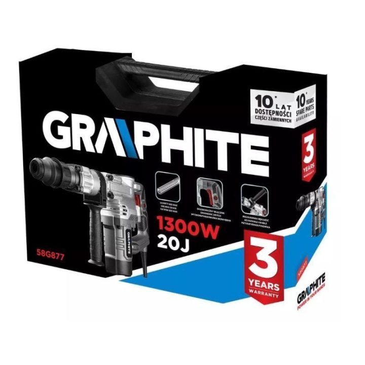 SDS Max griovimo kūjis GRAPHITE 58G877, 1300 W, juodas ir sidabrinis