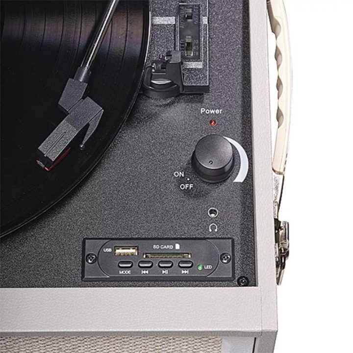 Retro gramofonas su FM radiju Denver, pilkas ir juodas