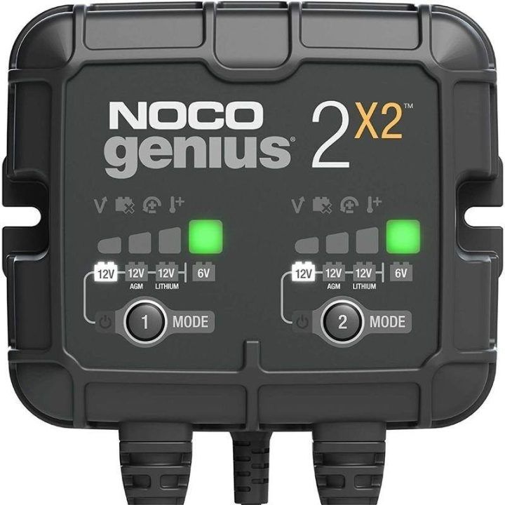Akumuliatorių įkroviklis NOCO Genius2X2, 4 A, pilkas ir juodas