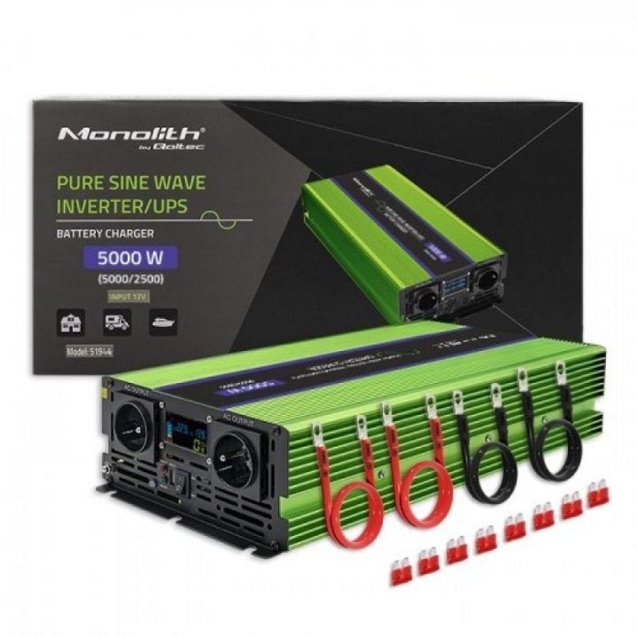 Įtampos keitiklis 12/230 V Qoltec Monolith, 5000 W, žalias