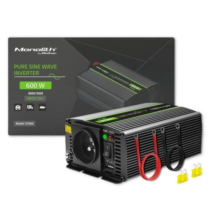 Automobilinis įtampos keitiklis 600 W Qoltec Monolith, juodas
