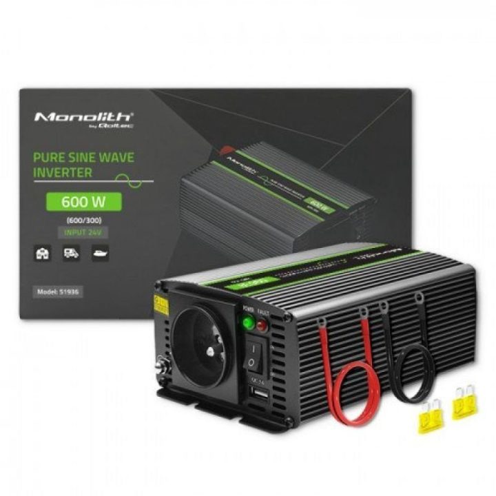 Automobilinis įtampos keitiklis 600 W Qoltec Monolith, juodas