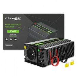 Automobilinis grynos sinusoidės keitiklis Qoltec Monolith, 300/600 W