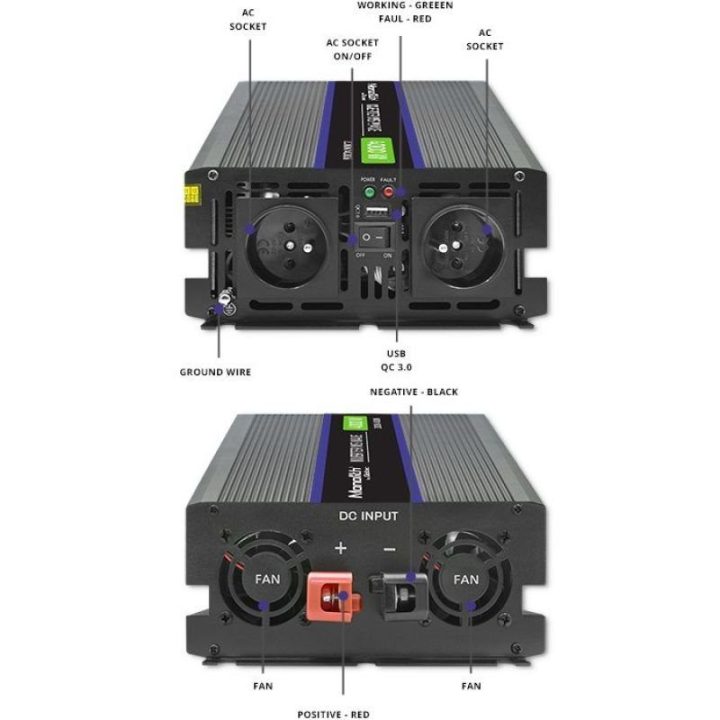 Įtampos keitiklis Qoltec Monolith 4000 MS Wave, 2000/4000 W