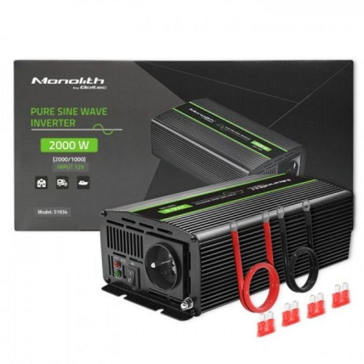 Gryno sinuso įtampos keitiklis Qoltec Monolith, 1000/2000 W
