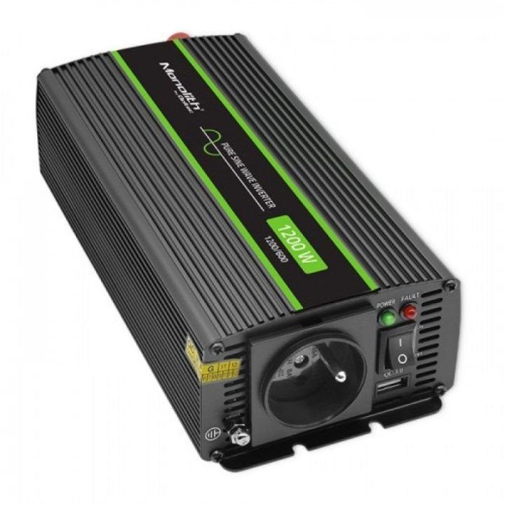 Automobilinis inverteris Qoltec Monolith, 1200 W, juodas