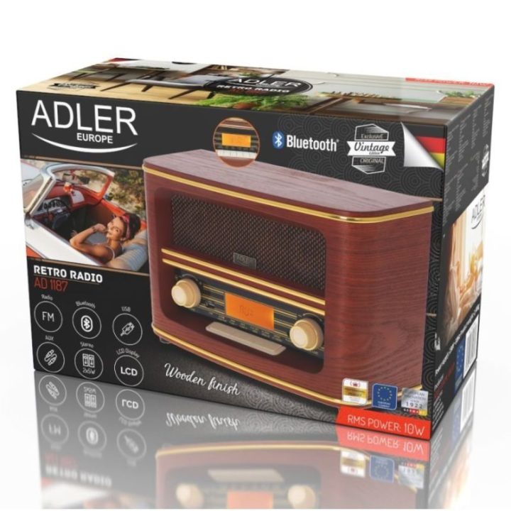 Nešiojamasis radijas su Bluetooth Adler AD, medžio spalvos