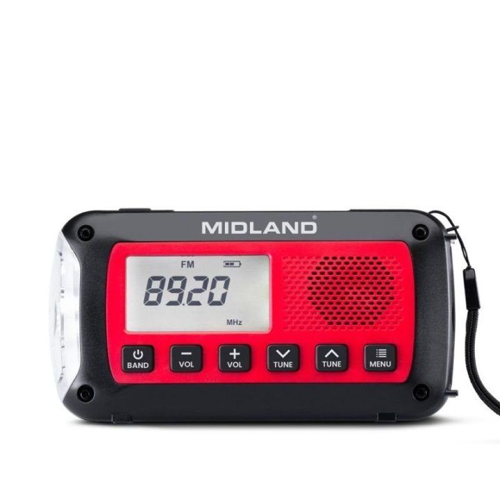 Avarinis radijas Midland ER100, 2600 mAh, raudonas ir juodas