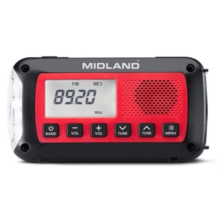 Avarinis radijas Midland ER100, 2600 mAh, raudonas ir juodas