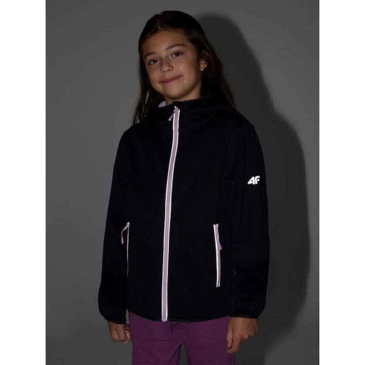 Vėjui atspari softshell striukė mergaitėms 4F, juoda