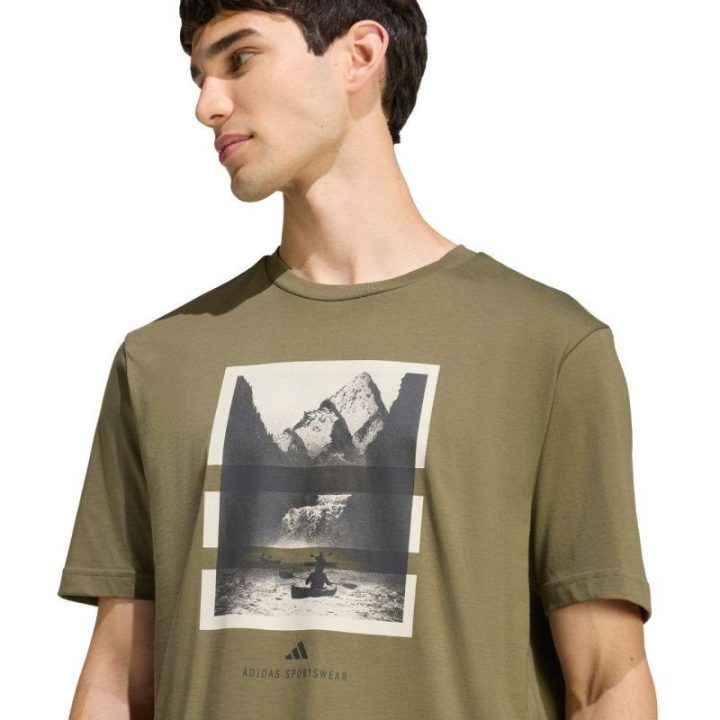 Vyriški marškinėliai su baidarių grafika adidas, alyvuogių