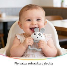 Kramtukas-barškutis 2 viename Mombella Bunny, pilkas