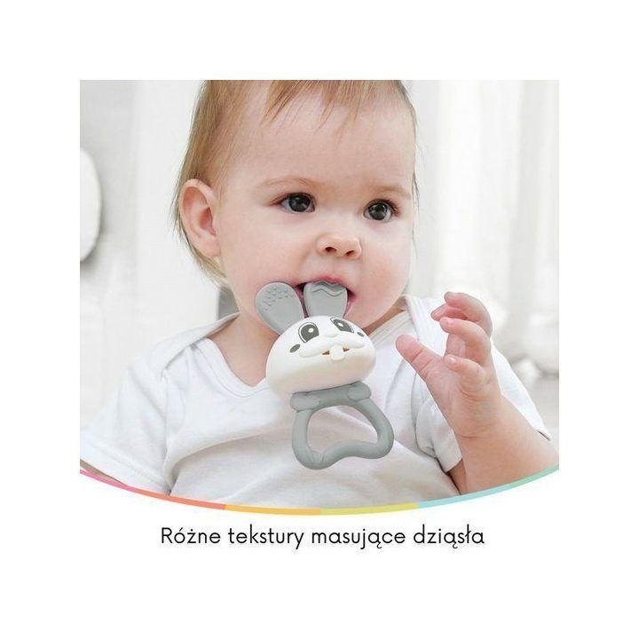 Kramtukas-barškutis 2 viename Mombella Bunny, pilkas
