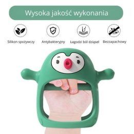 Silikoninis kramtukas pingvino formos Smily Mia, pušų žalios spalvos