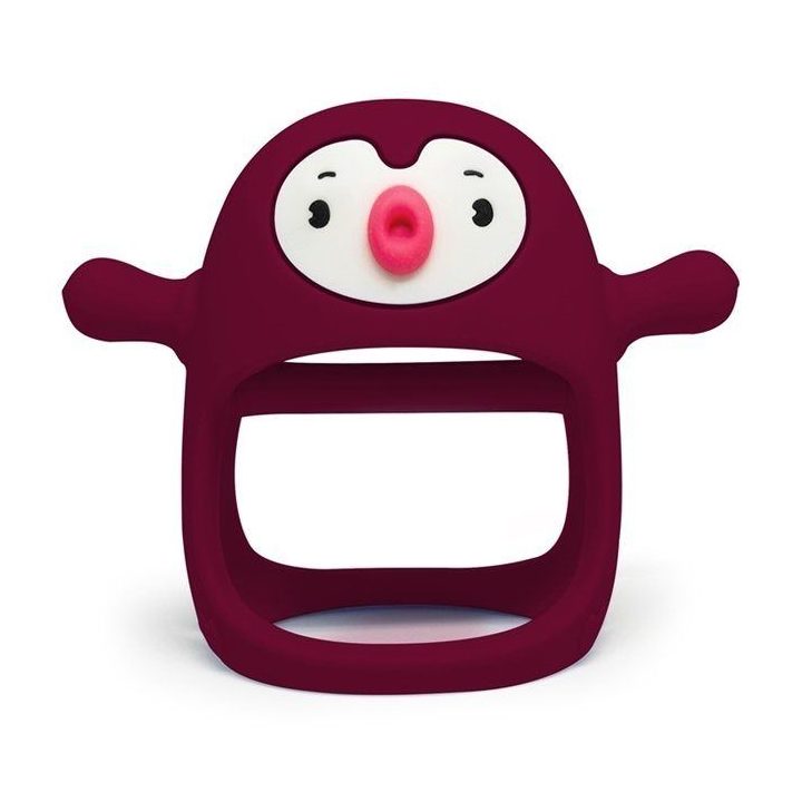 Silikoninis kramtukas su rankena Smily Mia Pingwin Buddy, raudonas