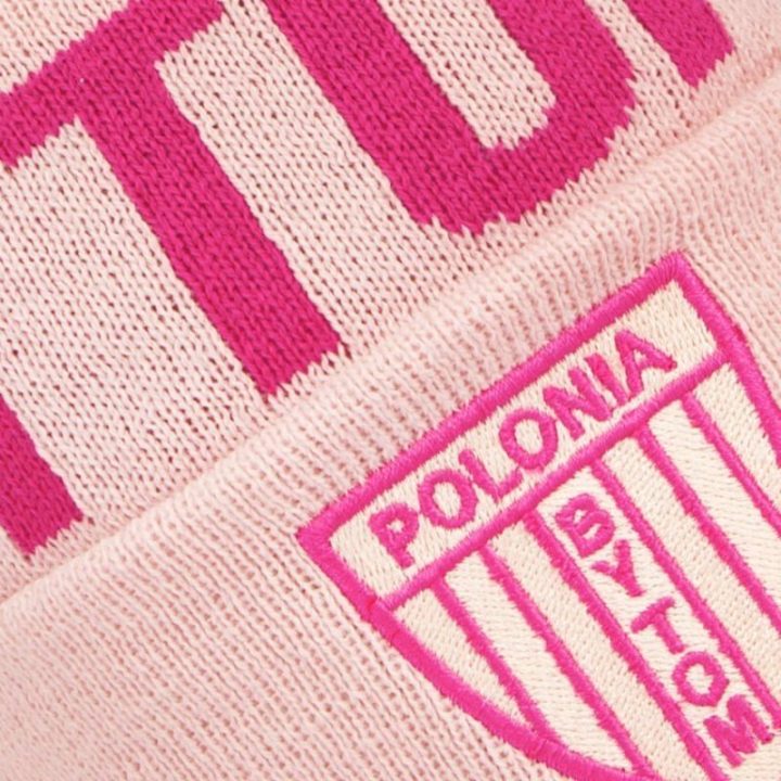 Moteriška žieminė kepurė su bumbulu Polonia Bytom, rožinė