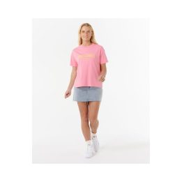Laisvo kirpimo medvilniniai marškinėliai Rip Curl Surf Puff, rožiniai
