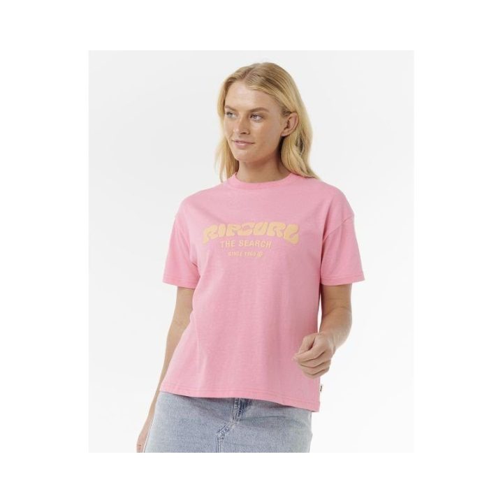 Laisvo kirpimo medvilniniai marškinėliai Rip Curl Surf Puff, rožiniai