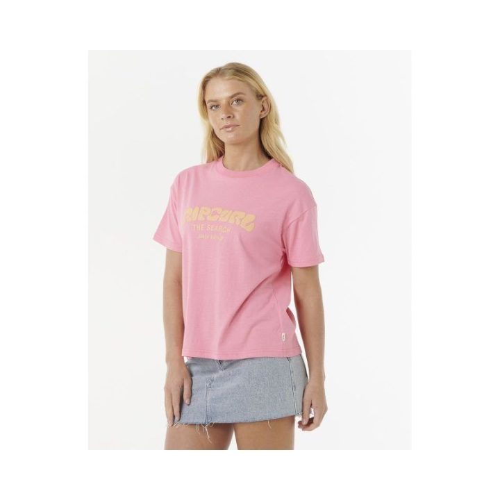 Laisvo kirpimo medvilniniai marškinėliai Rip Curl Surf Puff, rožiniai