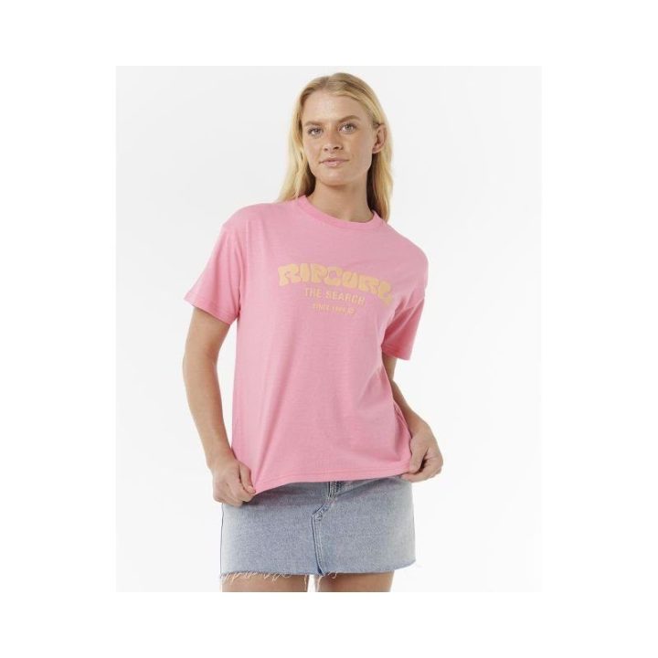 Laisvo kirpimo medvilniniai marškinėliai Rip Curl Surf Puff, rožiniai