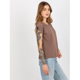 Moteriški marškinėliai su apvalia iškirpte BASIC FEEL GOOD, rudi