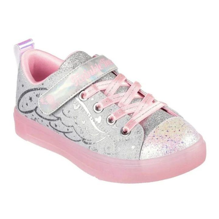 Vaikiški šviečiantys batai Skechers S Lights, pilki ir rožiniai