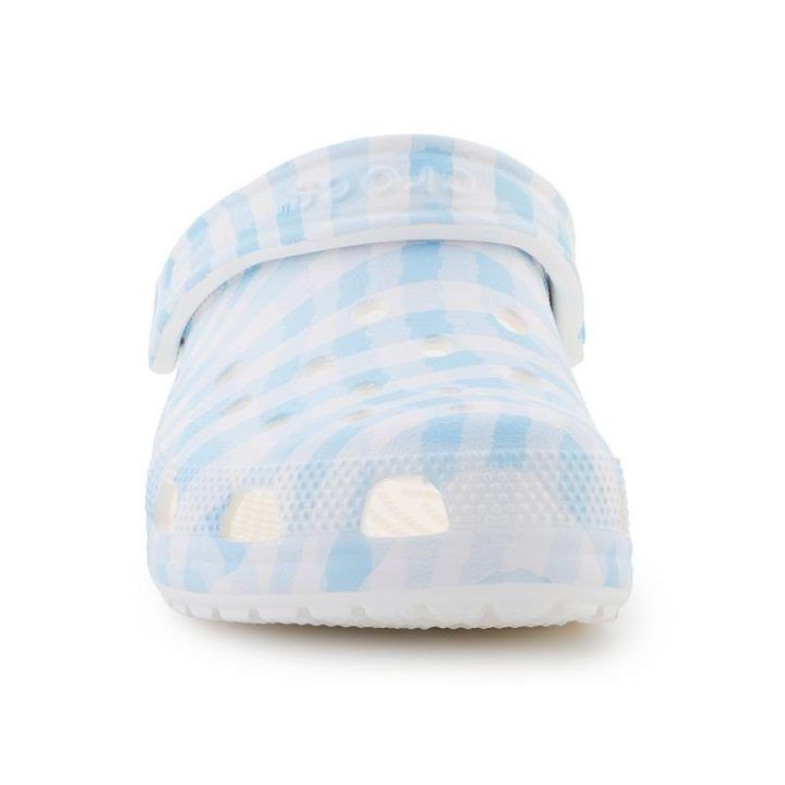 Moteriškos languotos klumpės Crocs Classic Gingham, baltos ir mėlynos