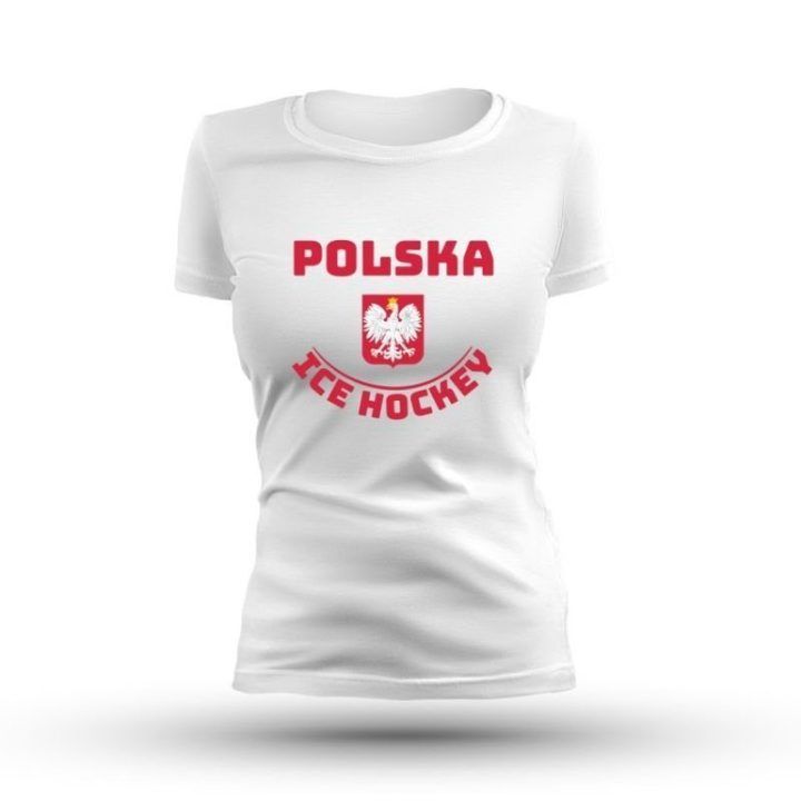 Moteriški marškinėliai su „Polska Ice Hockey“ užrašu