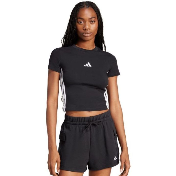 Medvilniniai moteriški marškinėliai adidas, juodi ir balti