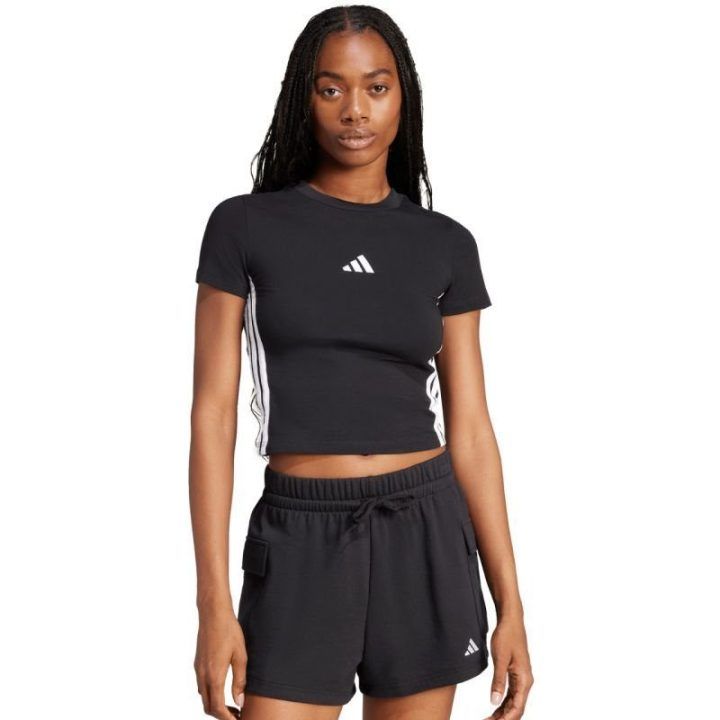 Medvilniniai moteriški marškinėliai adidas, juodi ir balti