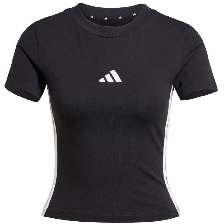 Medvilniniai moteriški marškinėliai adidas, juodi ir balti