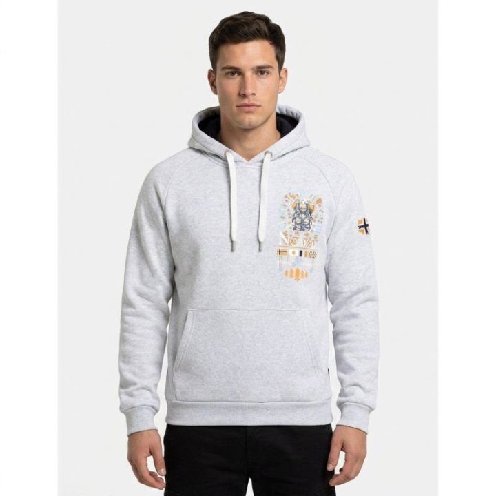 Vyriškas džemperis su gobtuvu Geographical Norway, pilkas melanžinis
