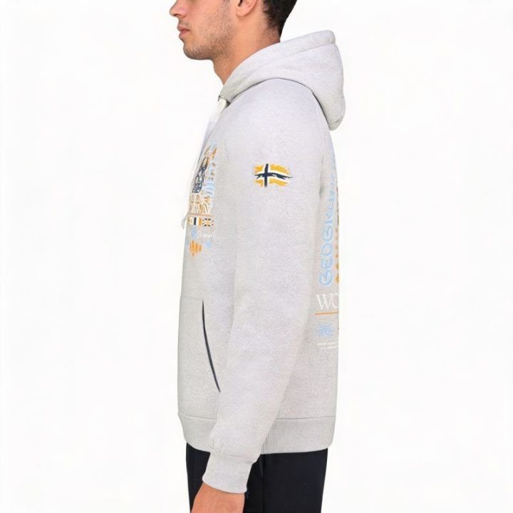 Vyriškas džemperis su gobtuvu Geographical Norway, pilkas melanžinis