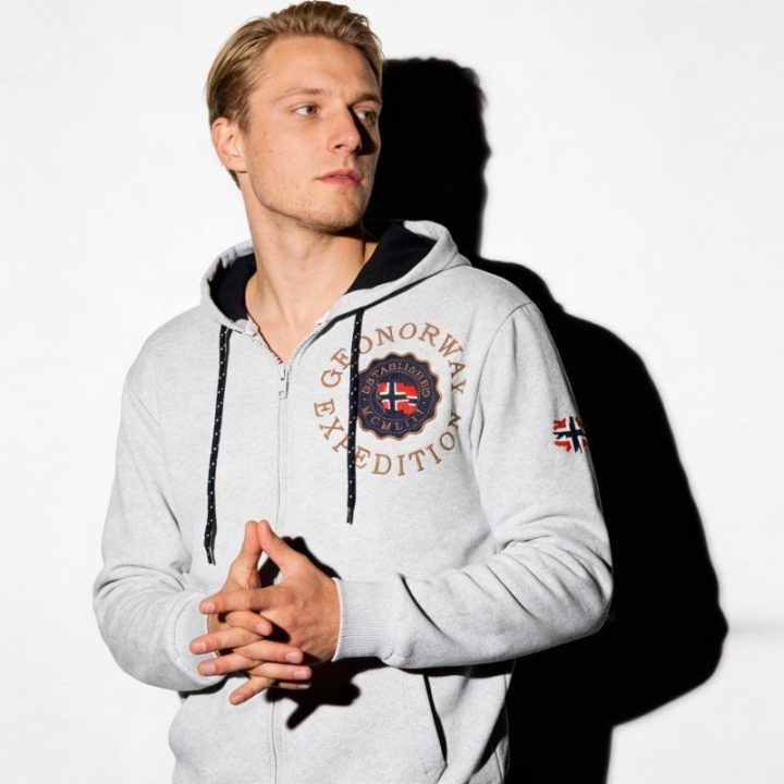 Vyriškas džemperis su gobtuvu Geographical Norway, pilkas melanžas