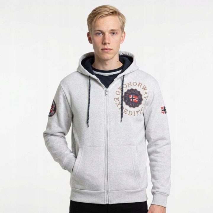 Vyriškas džemperis su gobtuvu Geographical Norway, pilkas melanžas