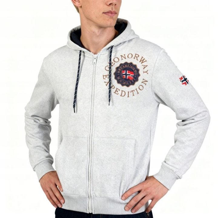 Vyriškas džemperis su gobtuvu Geographical Norway, pilkas melanžas